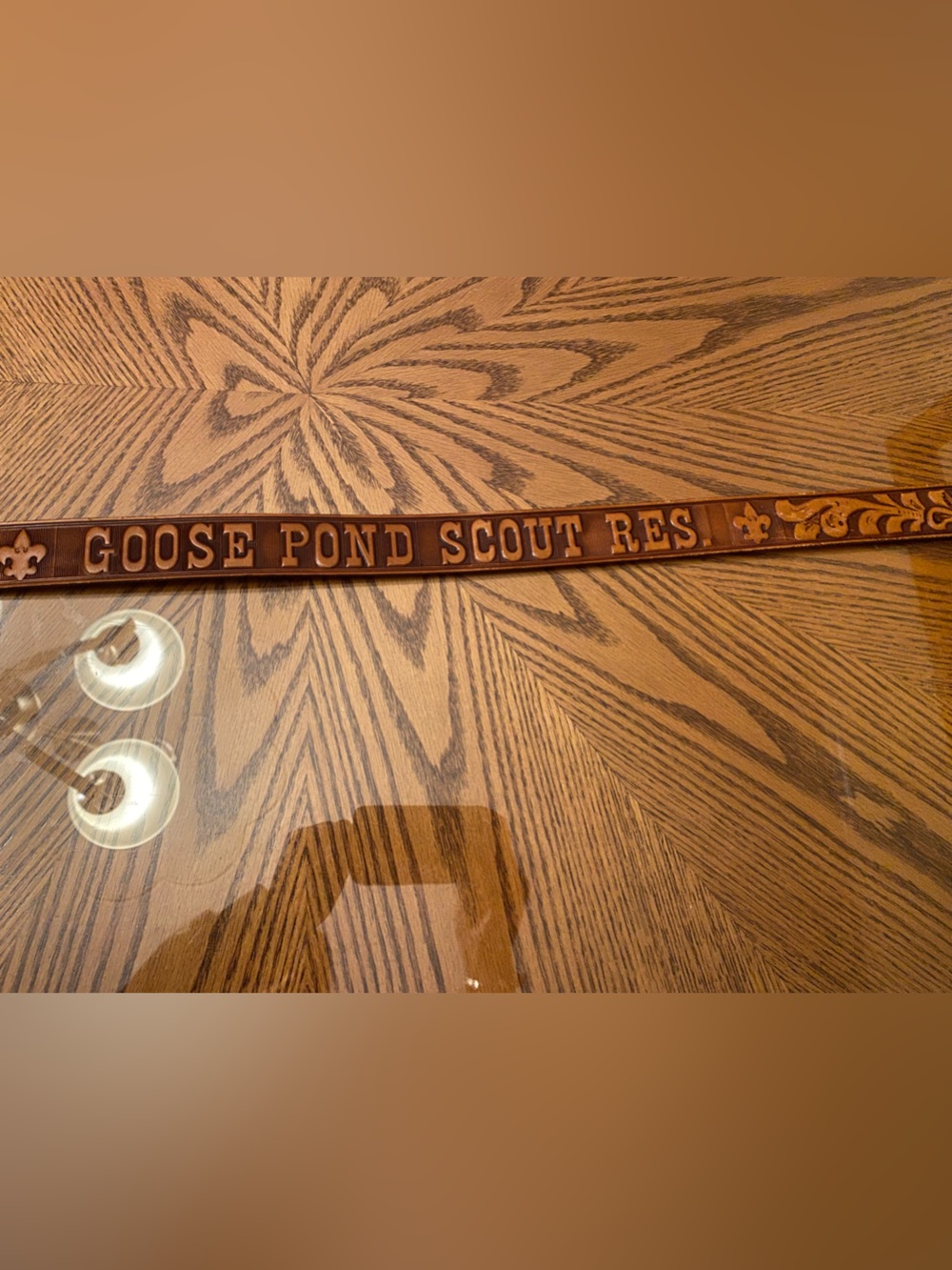 Source Unknown Brown Leather "Goose Pond Scout Res." Embossed Belt